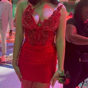 Elegant Red Beaded Dress